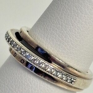 Authentic Pandora Sterling Silver S925 ALE Triple Band Pave Ring Size 7